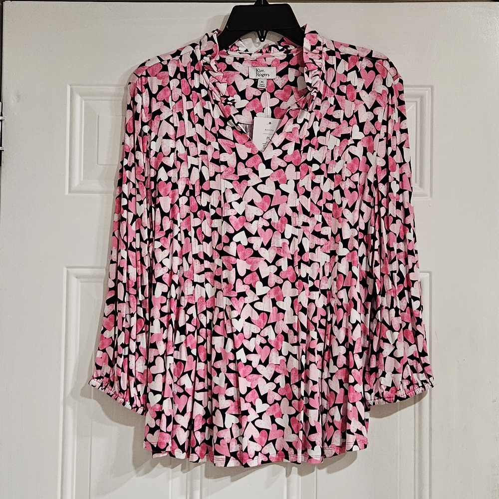 Kim Rogers Pink and Black Floral Blouse